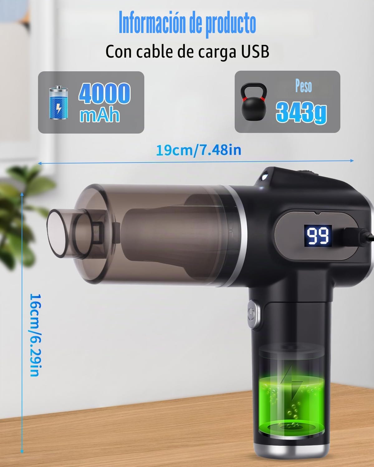 Soplador de Polvo Eléctrico, Soplador de Aire, Aire Comprimido Limpieza para PC 50000 RPM, Plumero de Aire Comprimido Con Luz LED, Soplador De Aire para PC, para Ordenador, Coche, Oficina,Sofá