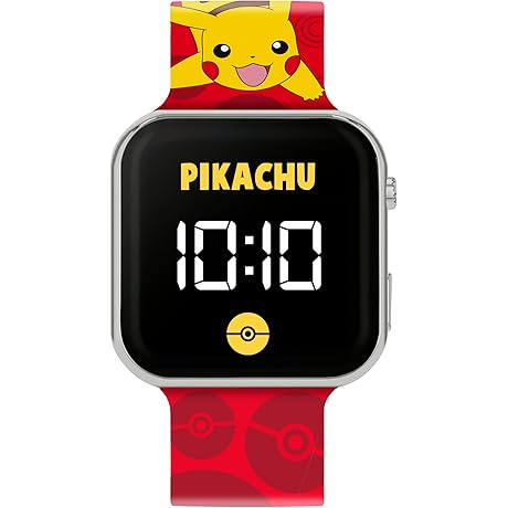 Pokémon Pikachu LED Red Strap Kids Watch POK4405, Multicoloured, Modern