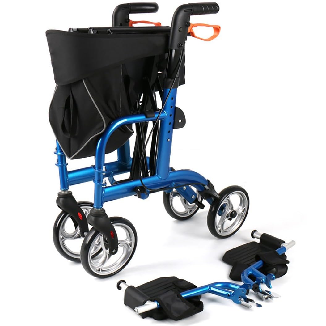 Rollator in Alluminio Pieghevole,deambulatore per anziani 4 ruote,deambulatore da esterno,Altezza regolabile,Facile da piegare per bagagliaio A