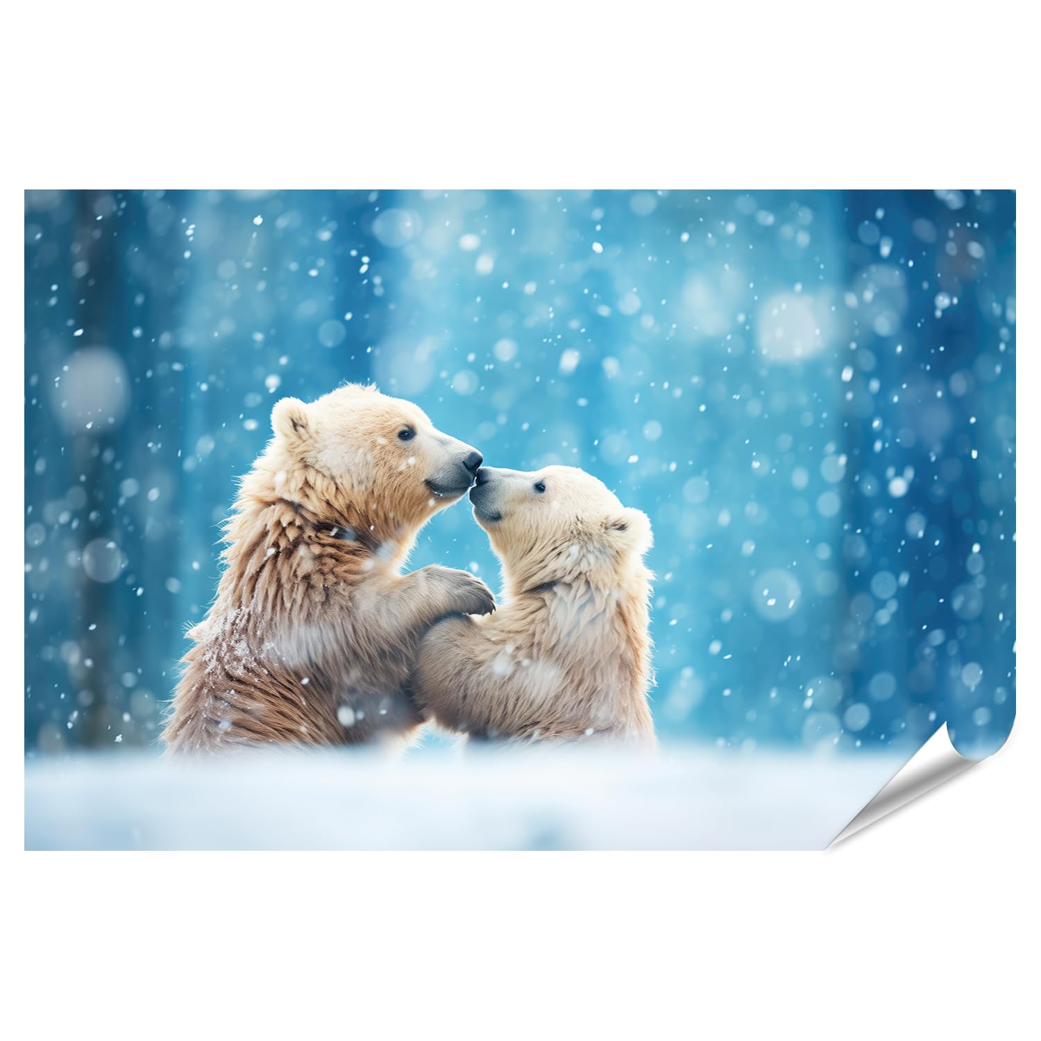 islandburner Prime Poster Dos Jóvenes Osos Polares En La Nieve Bajo Cielo Azul Día De Invierno - Póster 130 x 90 cm