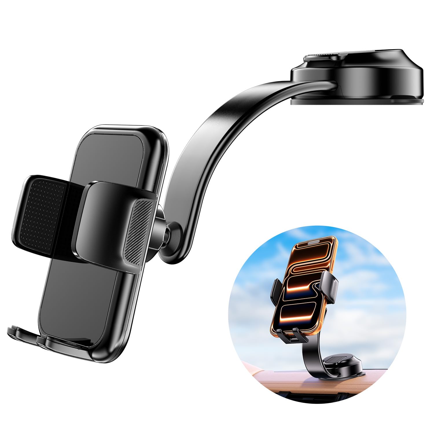 YYBS Car Dashboard Phone Holder for Windshield - Tesla Touch Screen Phone Mount with 360 Adjustable Aluminum Arm — view 7