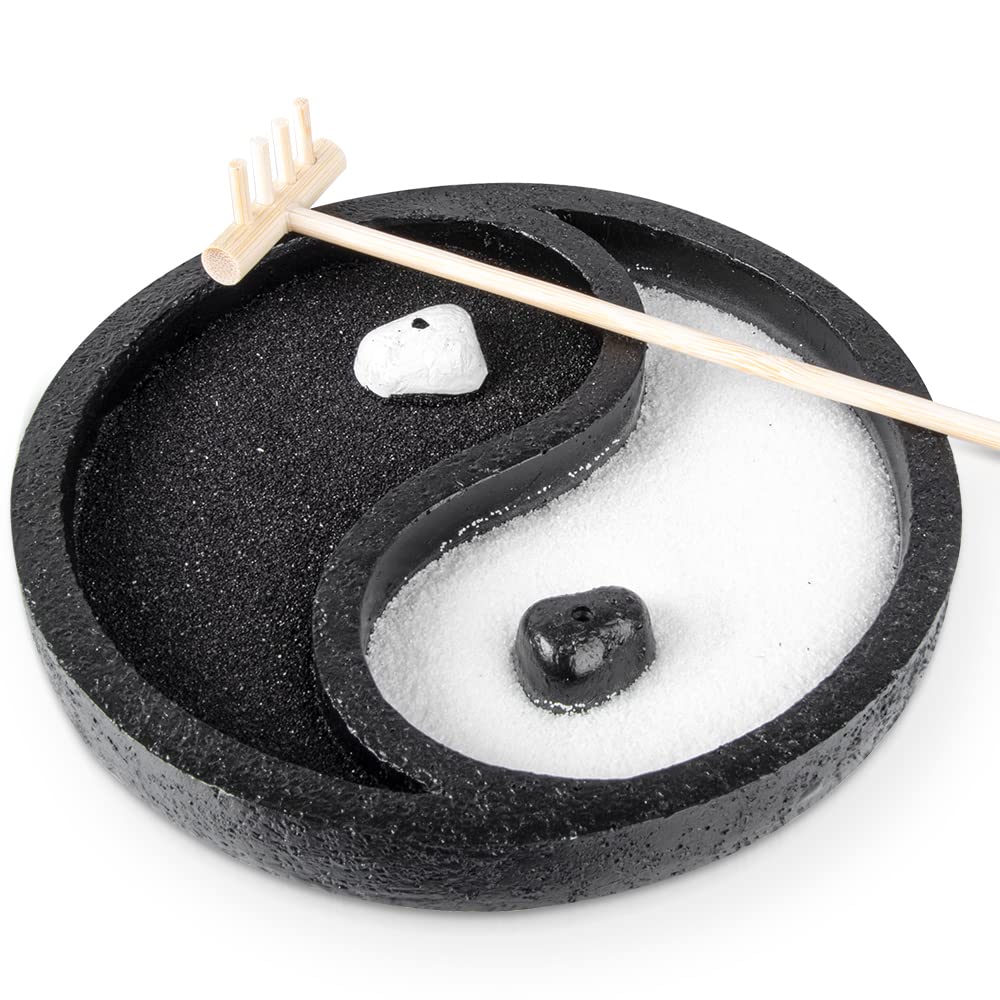 Mini Zen Garden Yin Yang Sand Taiji Trigram Shape Resin Craft Home,Desktop Mini Zen Garden,Meditation Zen Gift,Sand Garden Office Desk Decorations