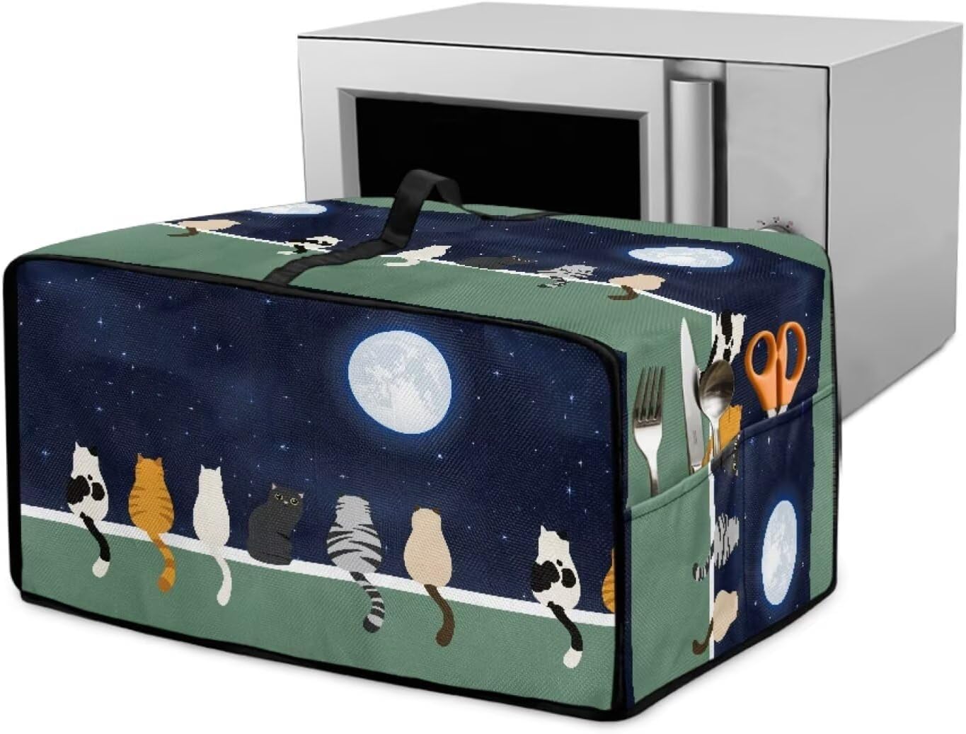 Galaxy Moon Cat Toaster Oven Dust Cover Heavy Duty Dust Protection Stain Resistant Bread Maker Cover for Kitchen Counter Decorative, L, Blue and Green