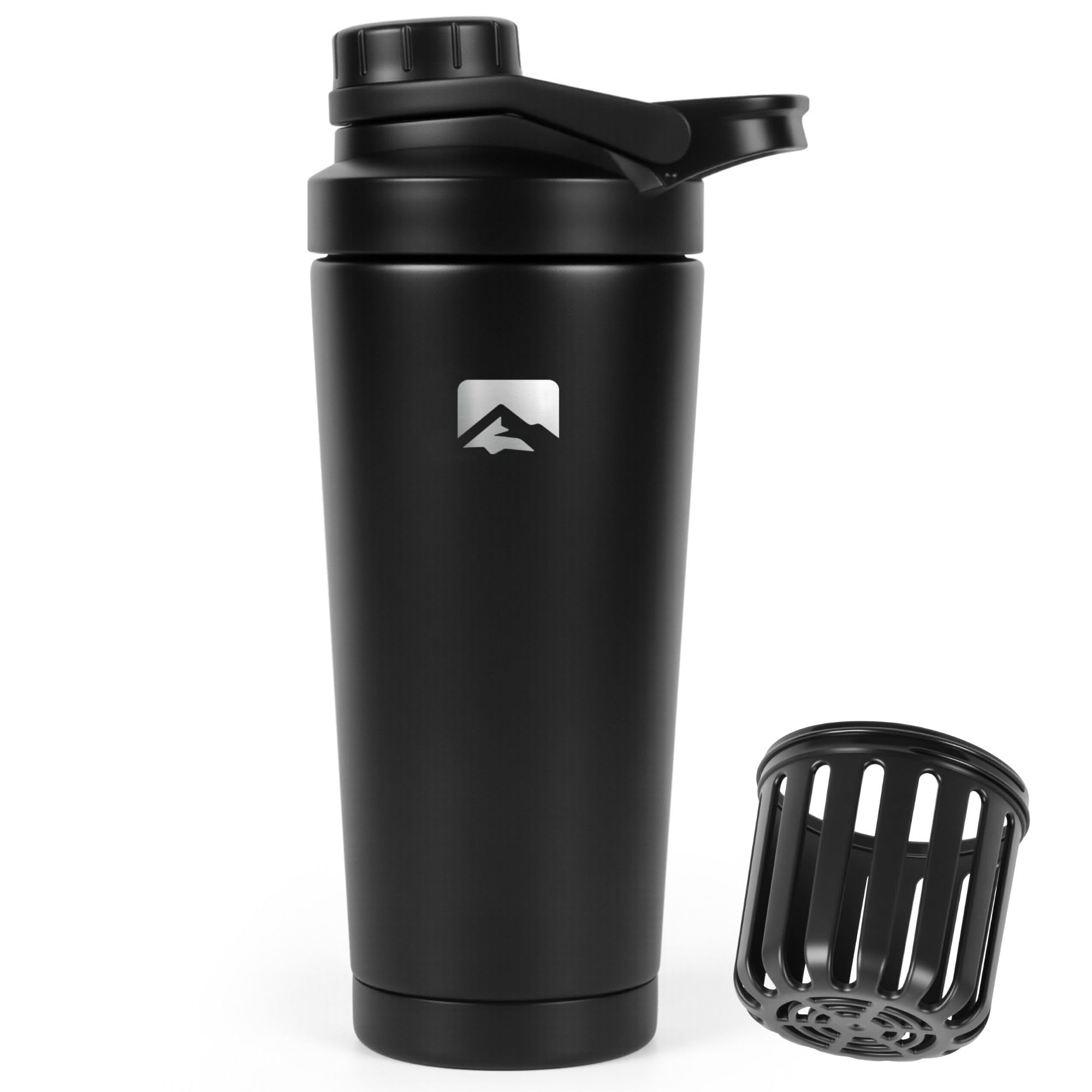 Polarscape Black 750Ml Metal Protein Shaker Bottle – Stainless Steel, Double-Wall Insulated, Leak-Proof, Easy To Clean, Dishwasher-Safe – Gym Shaker For Water, Pre-Workouts, Creatine & Supplements –