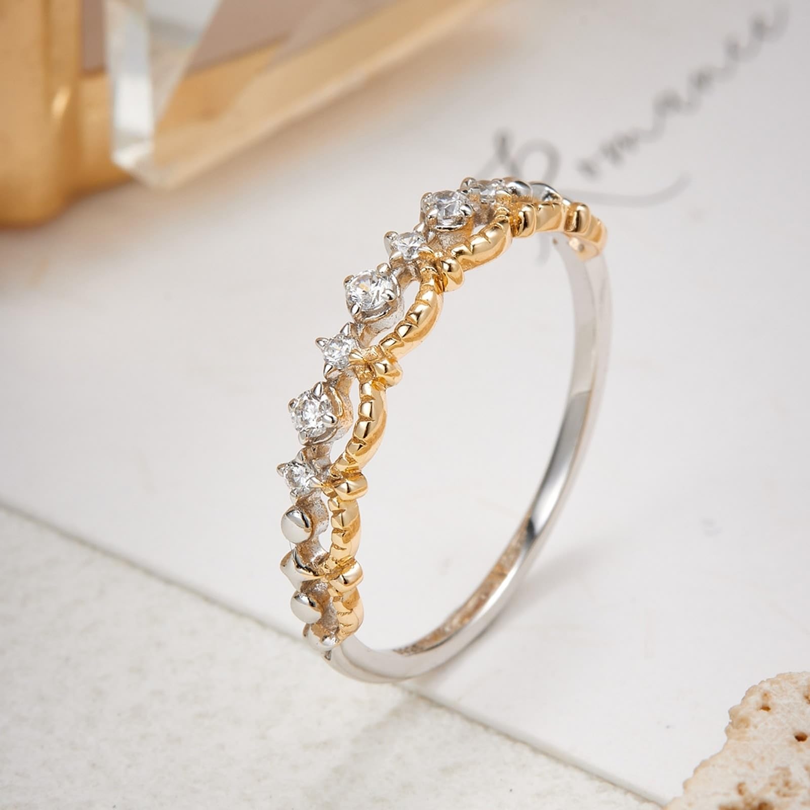 Eheringe 9K/14K/18K Bicolor Echtschmuck mit Diamant, Krone Zweifarbig Bicolor Au 375/585/750 Hochzeitsring Gr.47-65