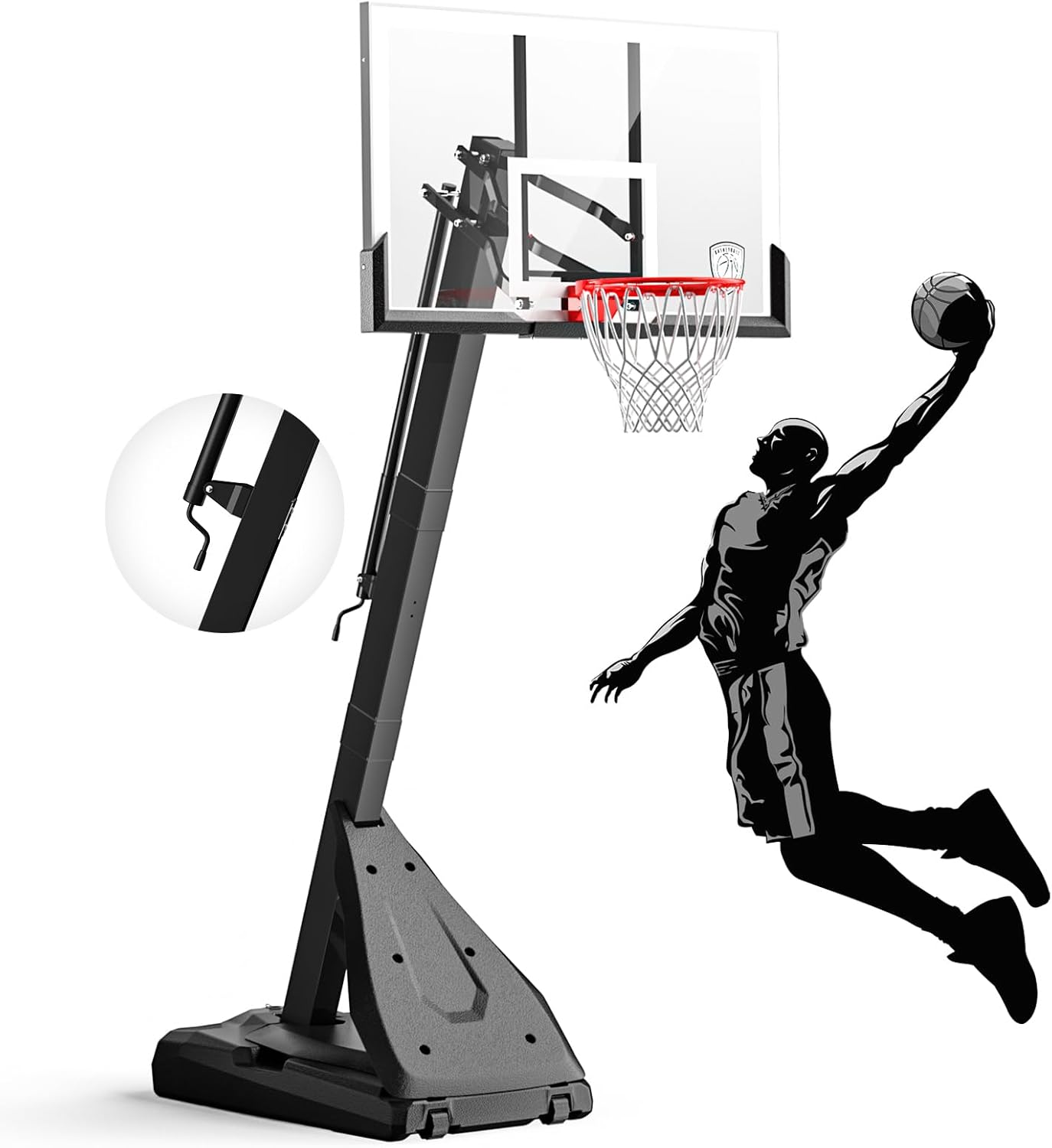 IGL Basketball Hoop Outdoor, 54-60 Inch Shatterproof Backboard, 7.5-10 FT Quick Height Adjustable Basketball Portable Hoops & Goals, Reinforced and Thickened Tube Iron Steel