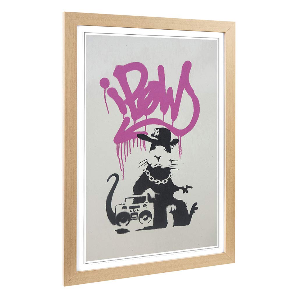 Big Box Art Framed Print of Banksy Gangsta Rat Graffiti Design | Wall Art Picture | Home Decor for Kitchen, Living Room, Bedroom, Hallway, Oak, A2 / 24.5x18 Inch / 62x45cm