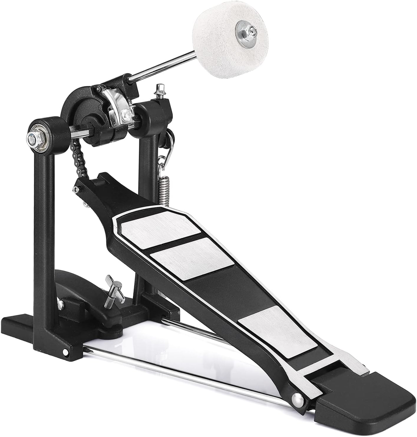 Facmogu Single Kick Bass Drum Pedal, Kick Drum Pedal Come with Classic Felt Beater Stick & Key for Foot Percussion Set Instrument, Single-Chain Heavy-duty for Beginner & Pro Drummers