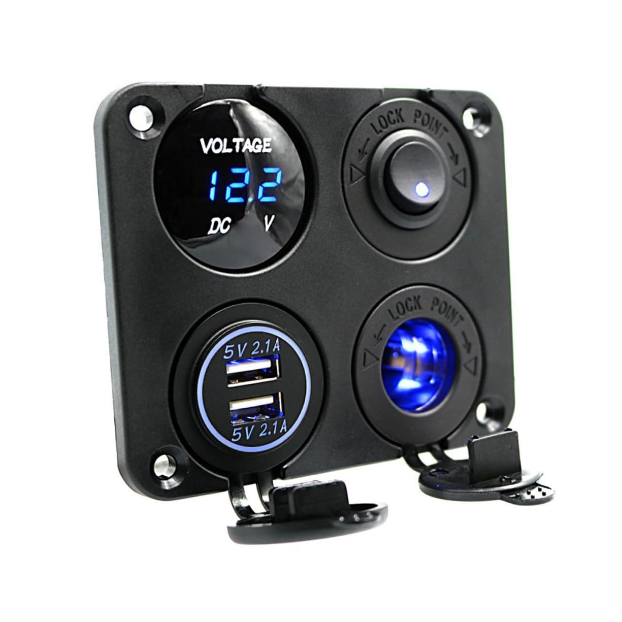 UPKOCH 2 Pezzi 4 1 Pannello Presa Caricabatterie 2.1a Caricabatterie Usb 12-24v Misuratore Di Tensione Led Per Auto Barca Marina Camper Camion Camper