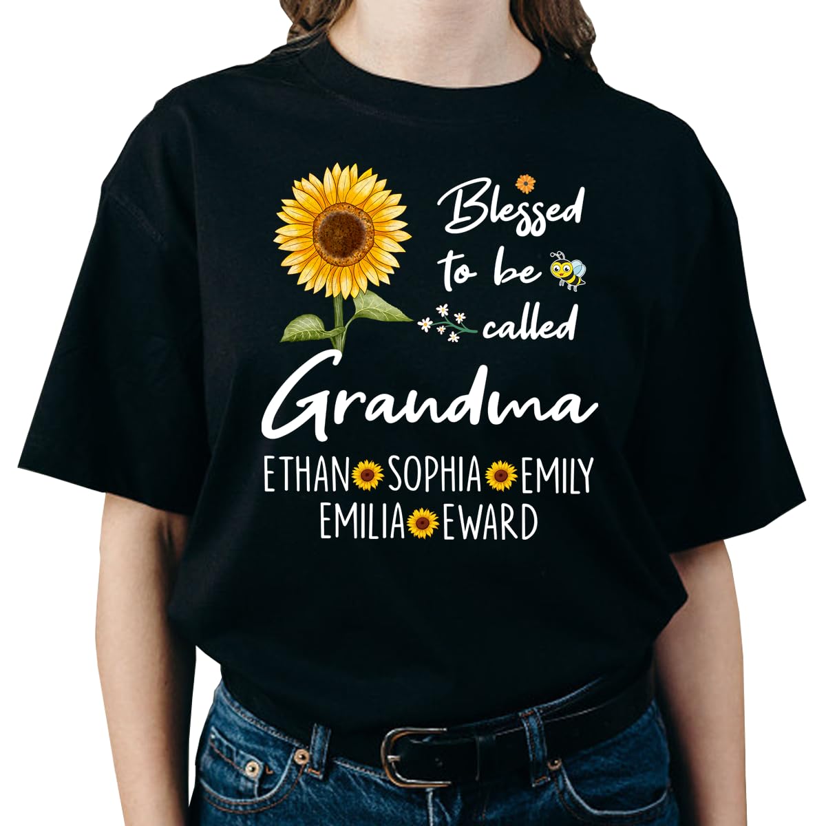 Personalized Nana Sunflower Shirt, Custom Grandma Sunflower Shirt with Grandkids Name for Womens Mothers Day, Christmas