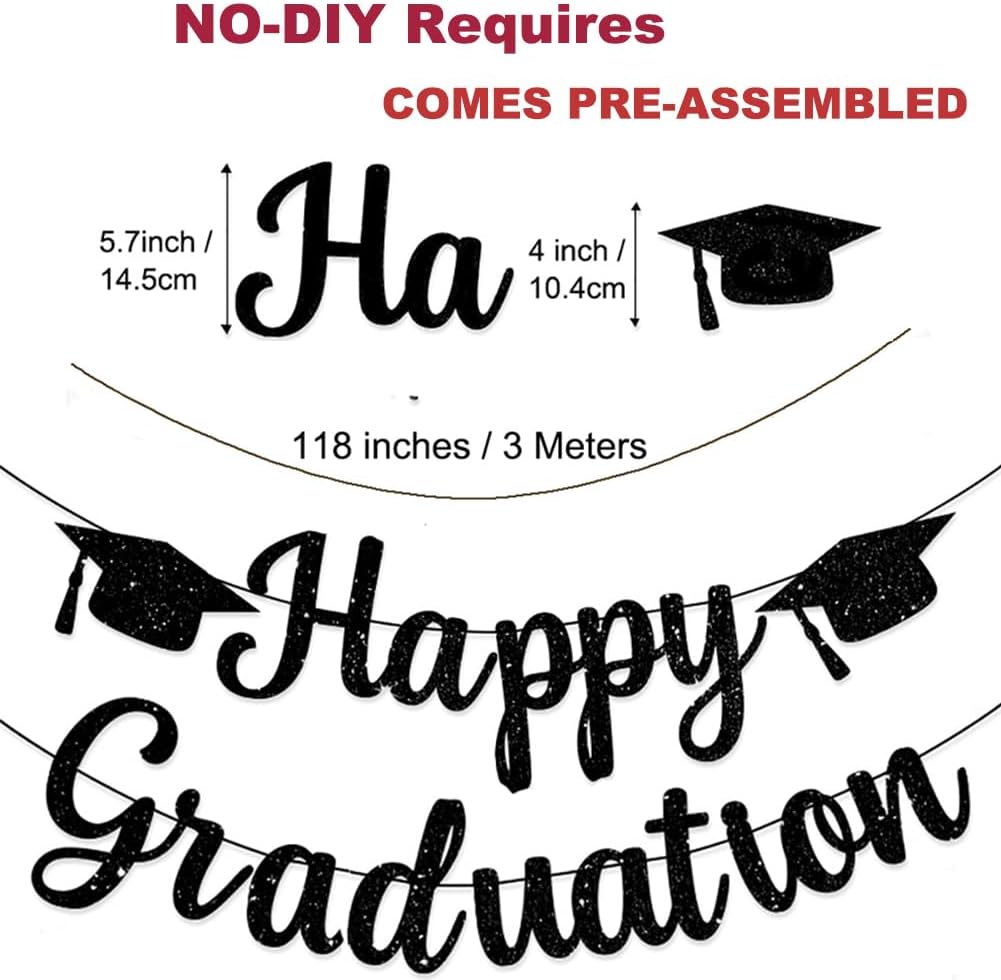 2026 Black Glitter Happy Graduation Banner Garlands Congrats Grads Graduation Banners for Celebrate Graduation Party Decoration Supplies, School Grad Party Decorations - Image 2