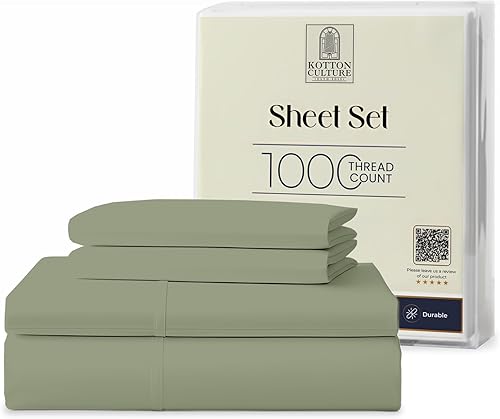 Kotton Culture Juego de sábanas tamaño King de 1000 hilos 100% algodón egipcio, 4 piezas, ropa de cama de lujo de alta calidad, suave, refrescante,