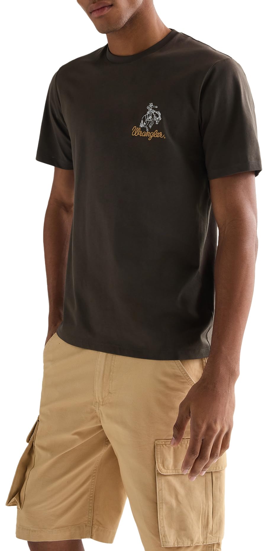 Wrangler Men's Dark Beige Embroidery Tee T-Shirt, Xl