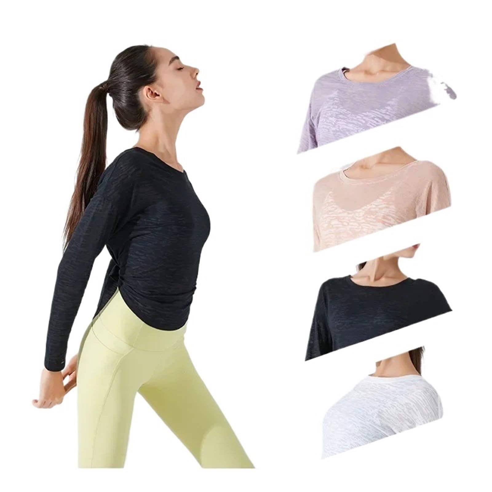 Top Yoga Donna Abbigliamento Sportivo Donna Palestra Yoga Trasparente Top Donna Camicetta Fitness a Maniche Lunghe for Pilates Camicie Sportive Larghe da Donna(Purple,L)