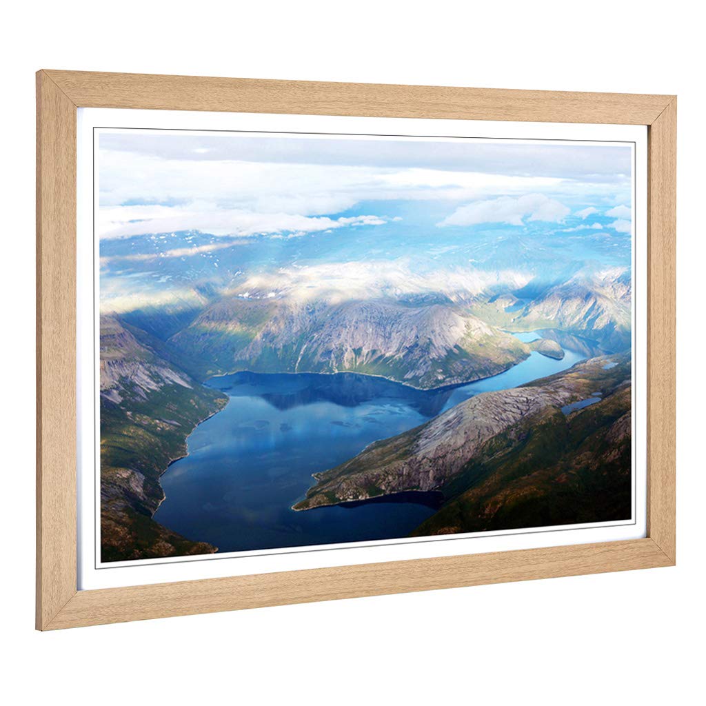 Big Box Art Framed Print of Landscape Norway Mountains & Lake (2) Design | Wall Art Picture | Home Decor for Kitchen, Living Room, Bedroom, Hallway, Oak, A2 / 24.5x18 Inch / 62x45cm