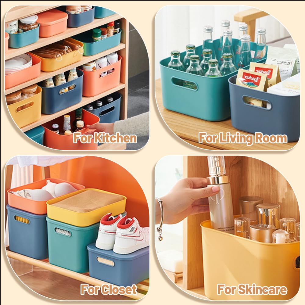 10 contenitori con coperchio, in 5 colori, impilabili in plastica con manici, cubi di alta qualità per bagno, cucina, ufficio, 25 x 18 x 16 cm