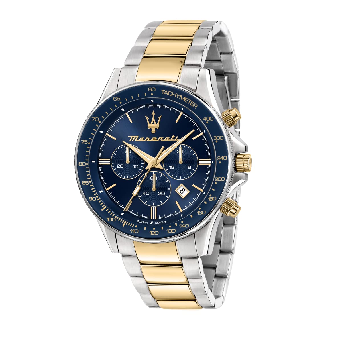 Maserati Men's Sfida Chronograph Wrist Watch, Blue Dial, Silver/Gold Strap, 44 mm Case
