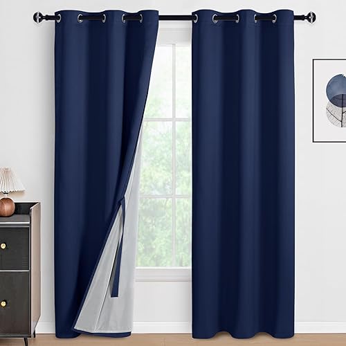 Miniatura 79 de DWCN Cortinas opacas 100% grises de 84 pulgadas de largo para dormitorio con forro negro, doble capa con aislamiento térmico, paneles de cortina