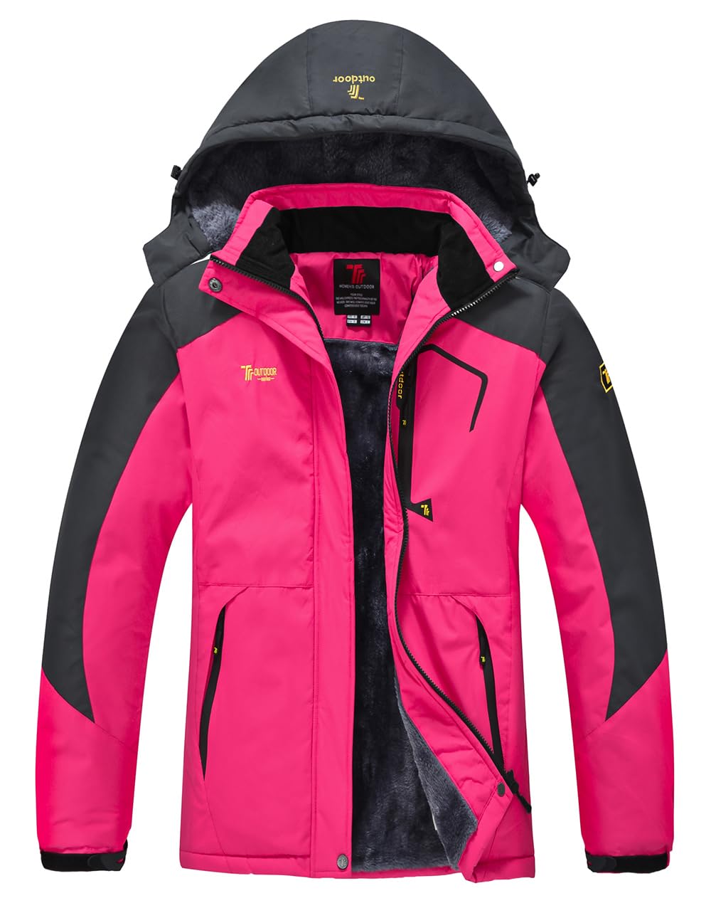 YSENTO Damen Winterjacke Wasserdicht Skijacke Outdoor Softshelljacke Warm Fleecejacke Funktionsjacke mit Abnehmbarer Kapuze