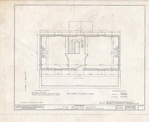 Pictórico histórico Blueprint HABS VA, 6-APPO, 1- (hoja 3 de 8) - McLean House, Appomattox, condado de Appomattox, VA 24 x 18 pulgadas.