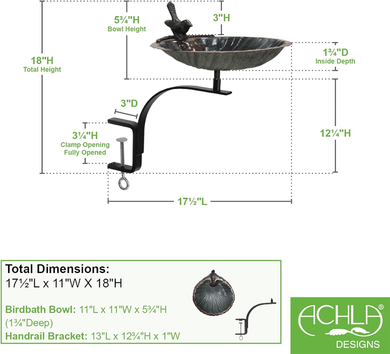 Scallop Shell Birdbath- Rail Mount Bracket