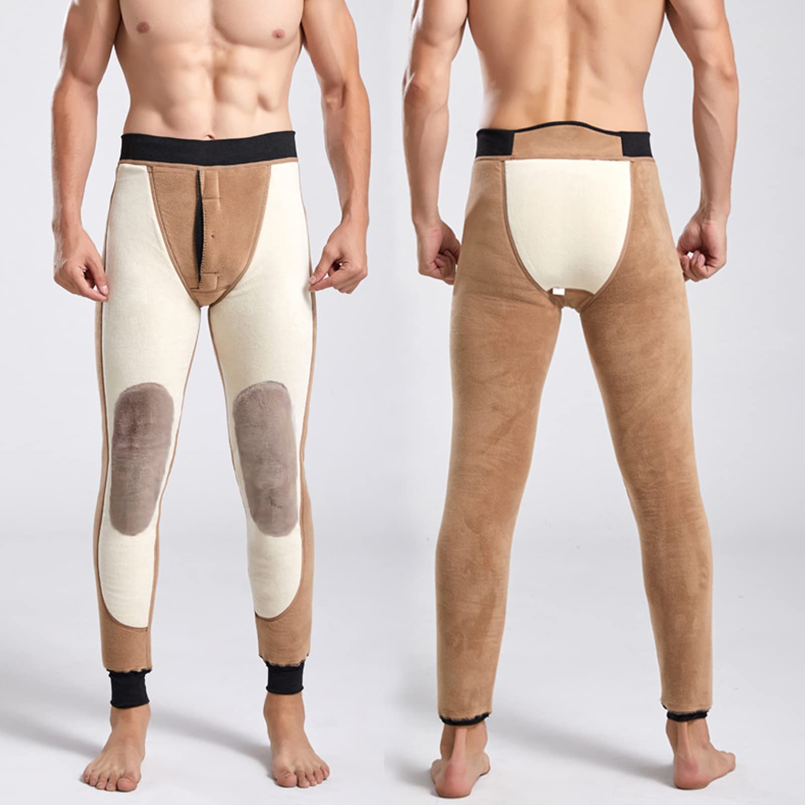 Męskie polarowe legginsy termiczne z wysokim stanem - ciężkie zimowe ciepłe spodnie dresowe z podszewką długie kalesony warstwa bazowa joggery w kolorze czarnym, rozmiar XXL