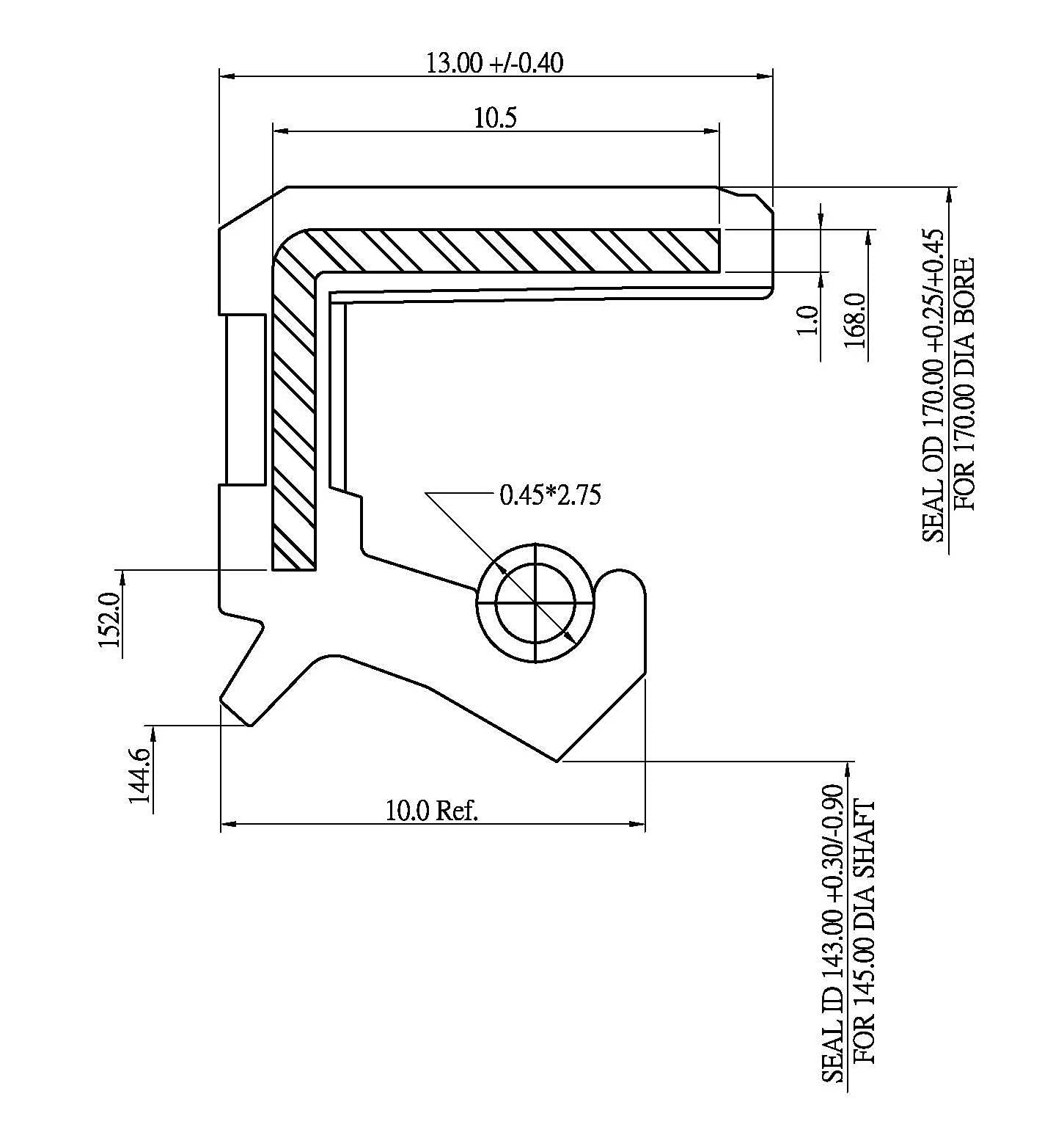Retentor Óleo EAI 145x170x13mm | Duplo Lábio Com Mola | Nitrilo E Aço Carbono