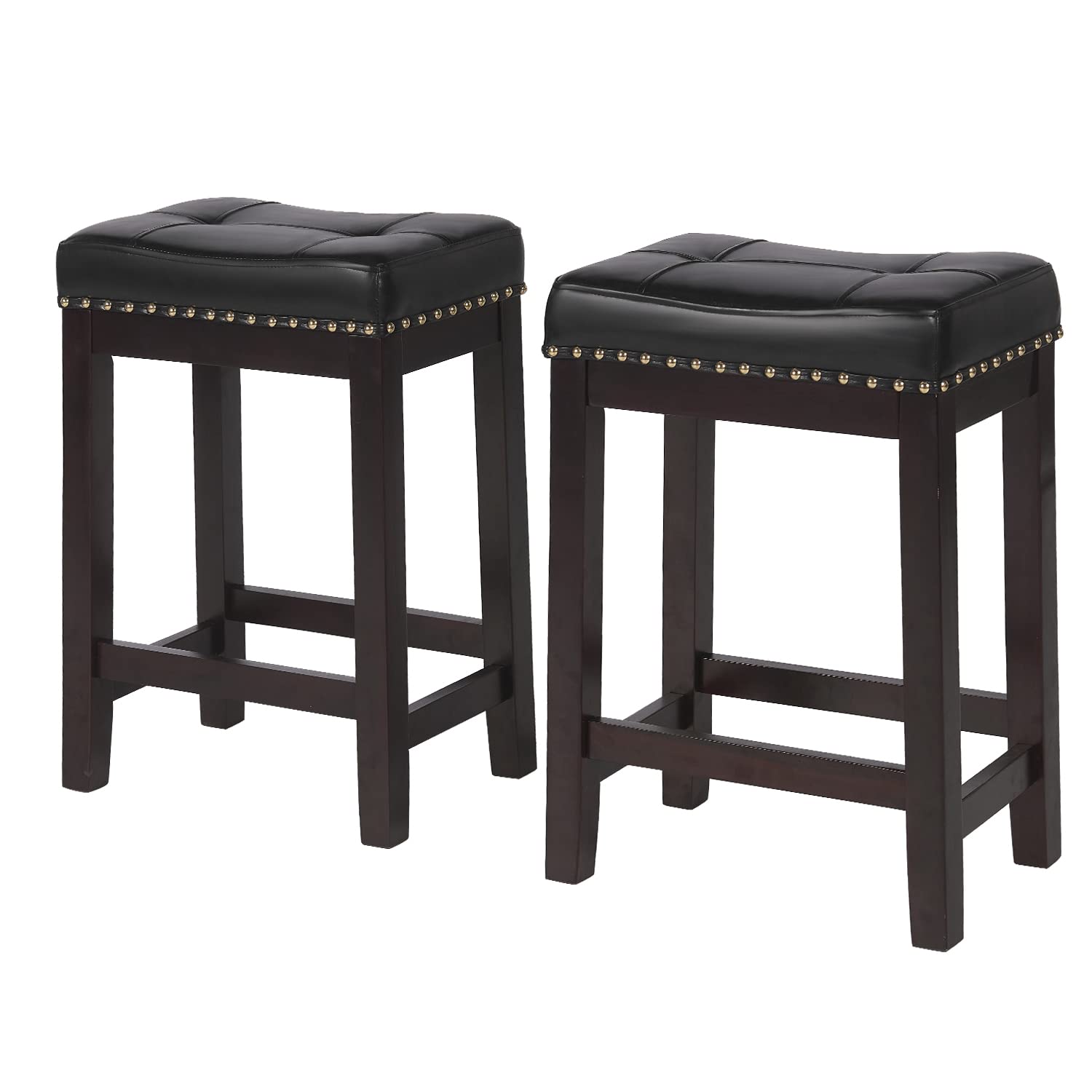 PayLessHere Bar Stools Set of 2 of PU Leather Barstools for Kitchen Counter Solid Wooden Saddle Stool 24” Height Bar Stool