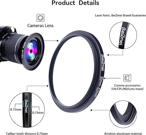 Miniatura 3 de Anillo de filtros de cámara de 1.181 in a 2.047 in, anillos de filtros compatibles con todas las marcas Ø30mm lente a Ø52mm UV ND CPL accesorio de