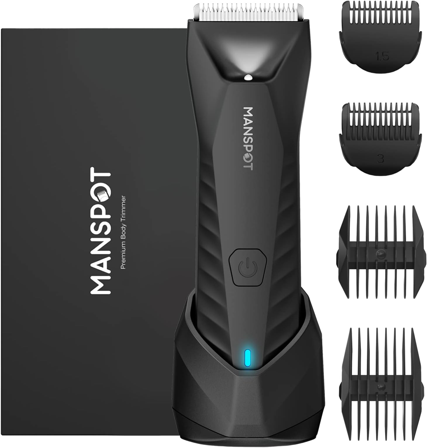 - MANSPOT Manscape Body & Pubic Hair Trimmer for Men, Electric Groin Hair Trimmer, Replaceable Ceramic Blade Heads,Waterproof for Wet/Dry Use,Standing Recharge Dock,90 Minutes Shaving(Black)
