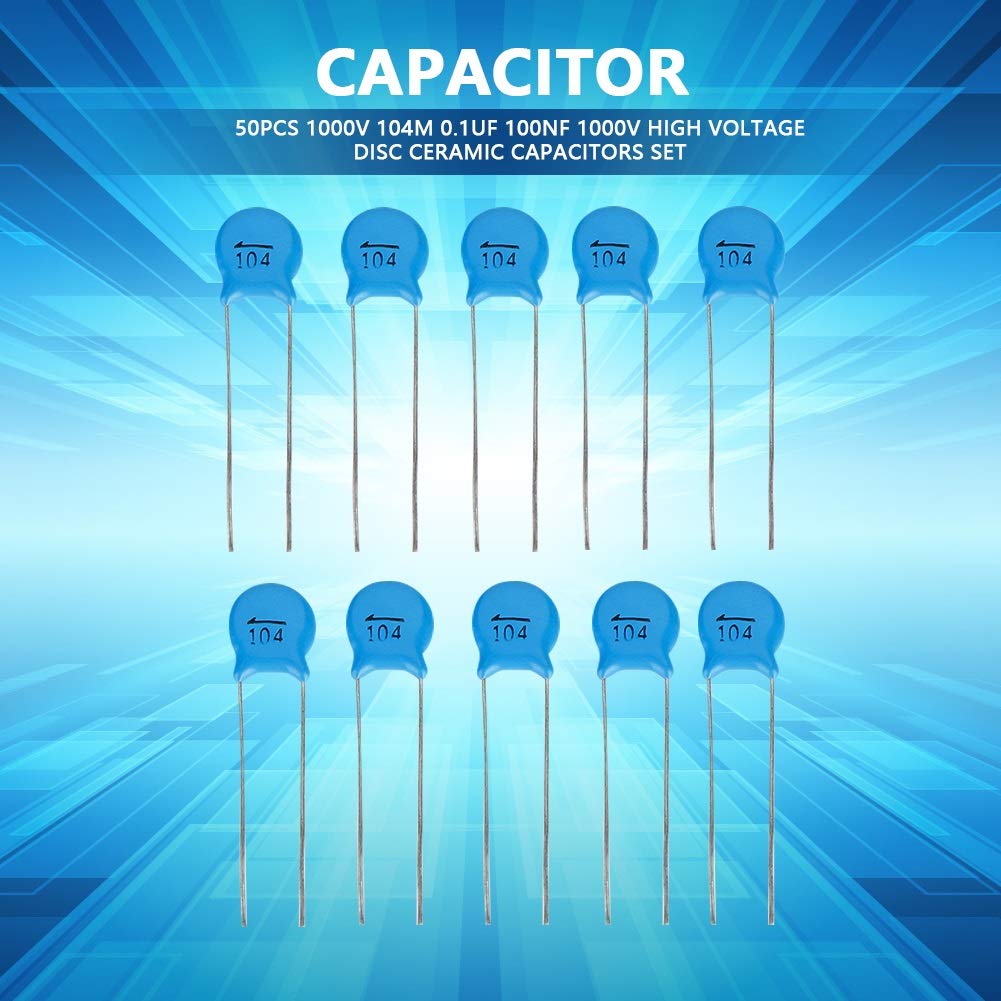 Broco Capacitor 100nf, 50 szt. 1000V 104M 0.1uF 100nF 1000V wysokonapięciowy zestaw pojemników ceramicznych