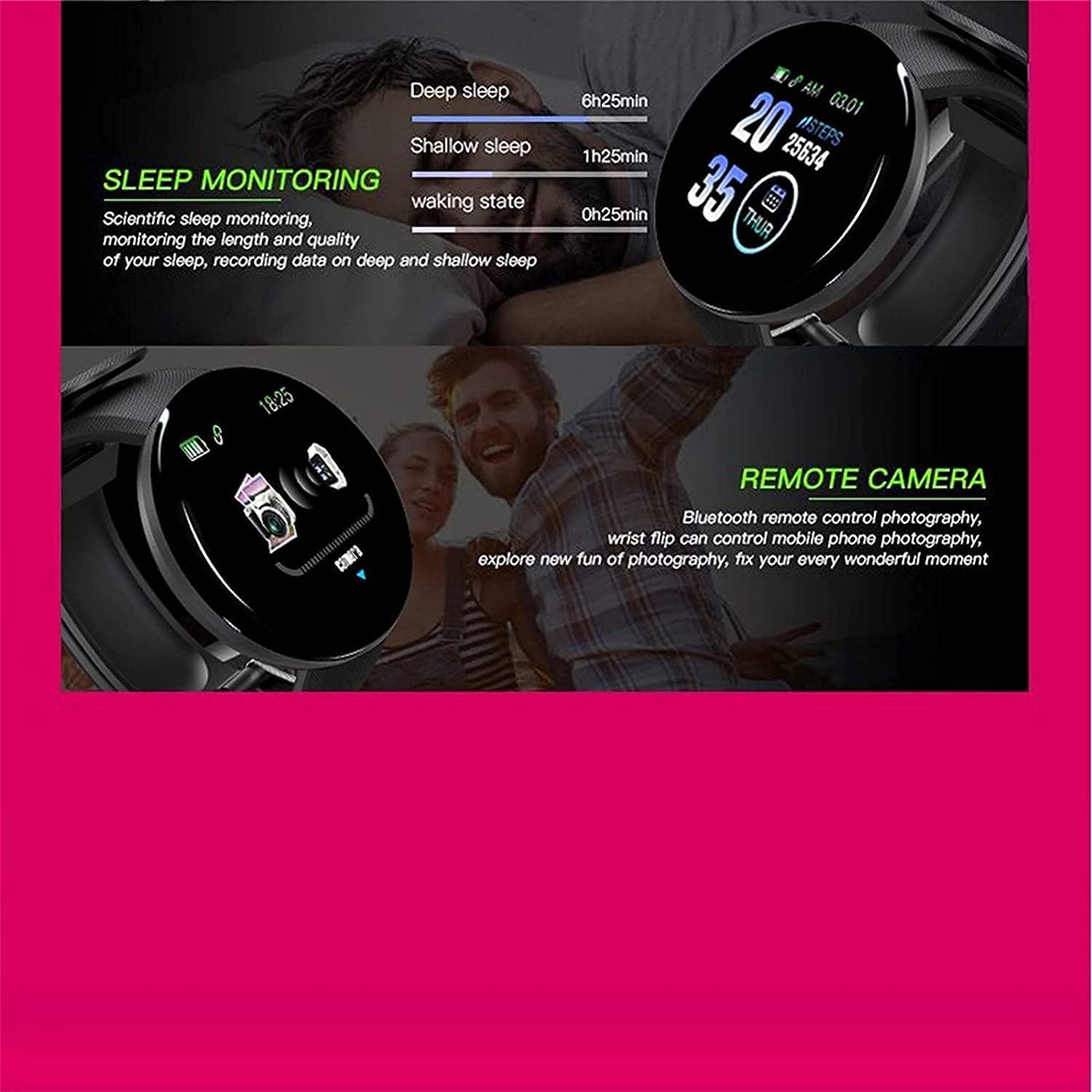 Smart Watch, IP65 Waterproof with 1.44 Inch Full Touch Screen Smartwatch, D18S Fitness &Activity Tracker , Heart Rate Monitor, Sleep Monitor, Pedometer Call Notification for Android & iOS (Black) : Sports & Outdoors