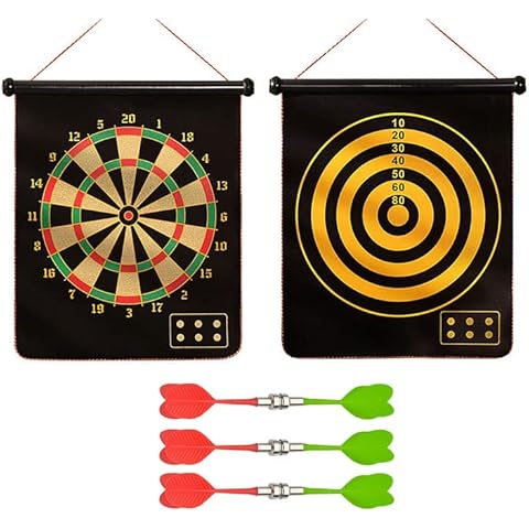BBL Magnetic Dartboard Hanging Double Sided Roller Up for Children, Adults & Family Play indoor Outdoor Cover