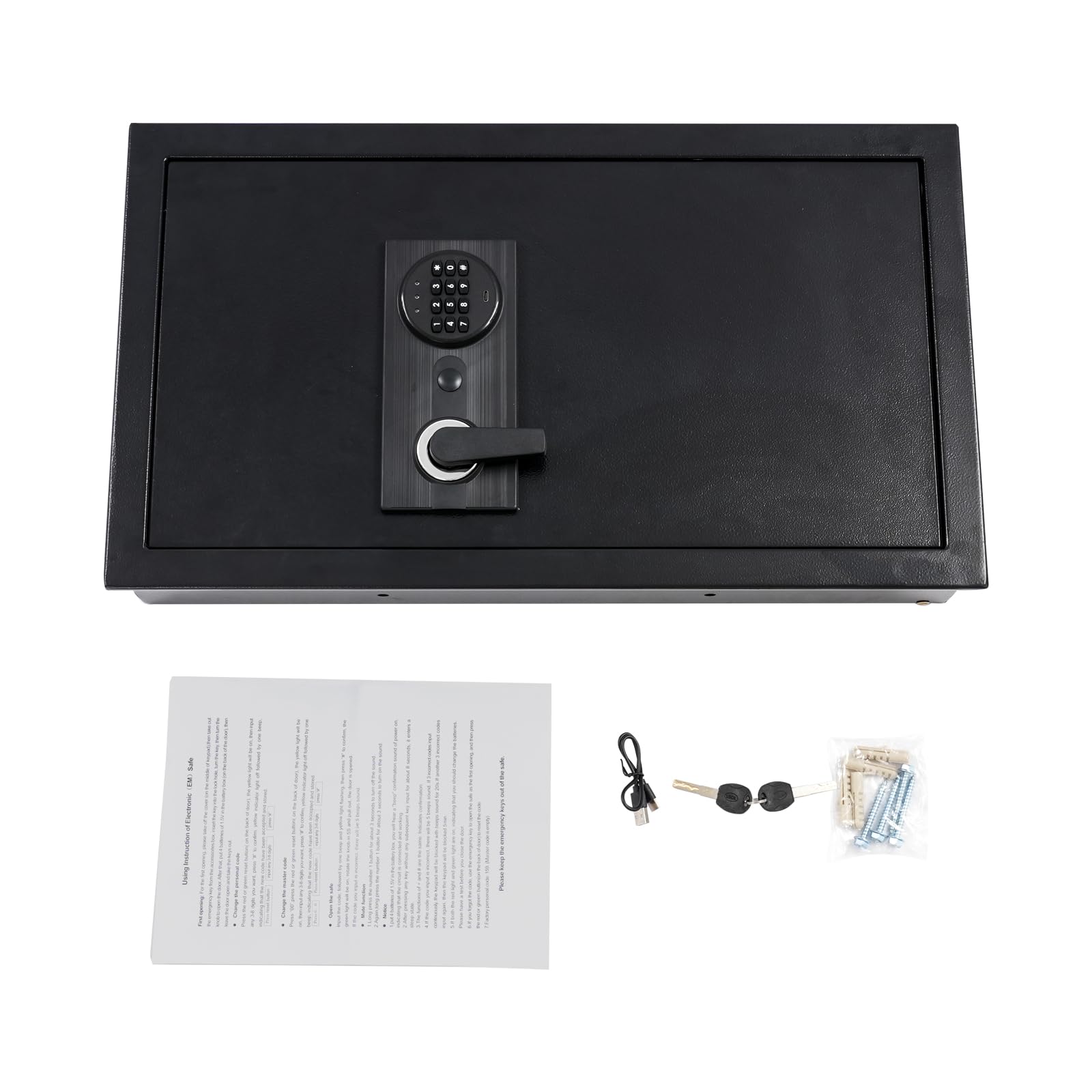 Coffre-fort de sécurité encastrable avec code numérique et clé d'urgence, trou de serrure caché pour documents et objets de valeur (37 x 10 x 80 cm)