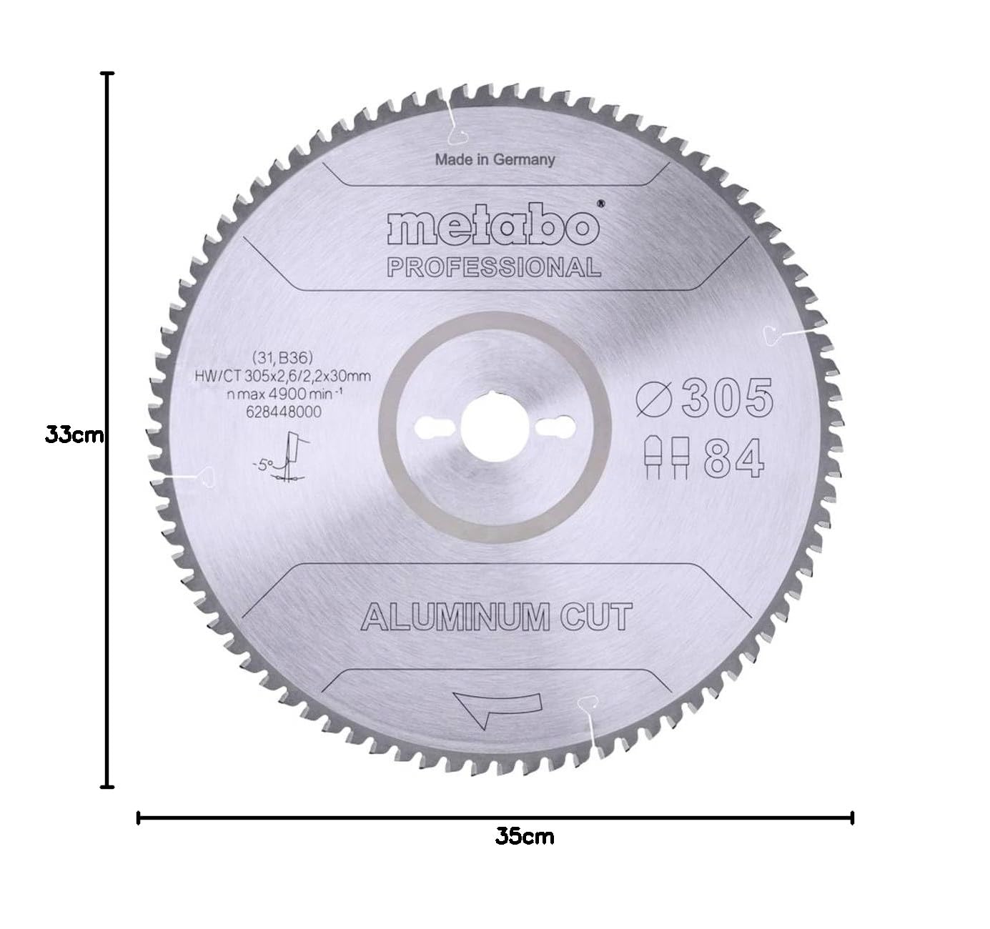 METABO 628448000 - Hoja de sierra MKS Aluminium Cut Prof para aluminio 305x30 mmDientes Z84 FZ/TZ 5º negativo