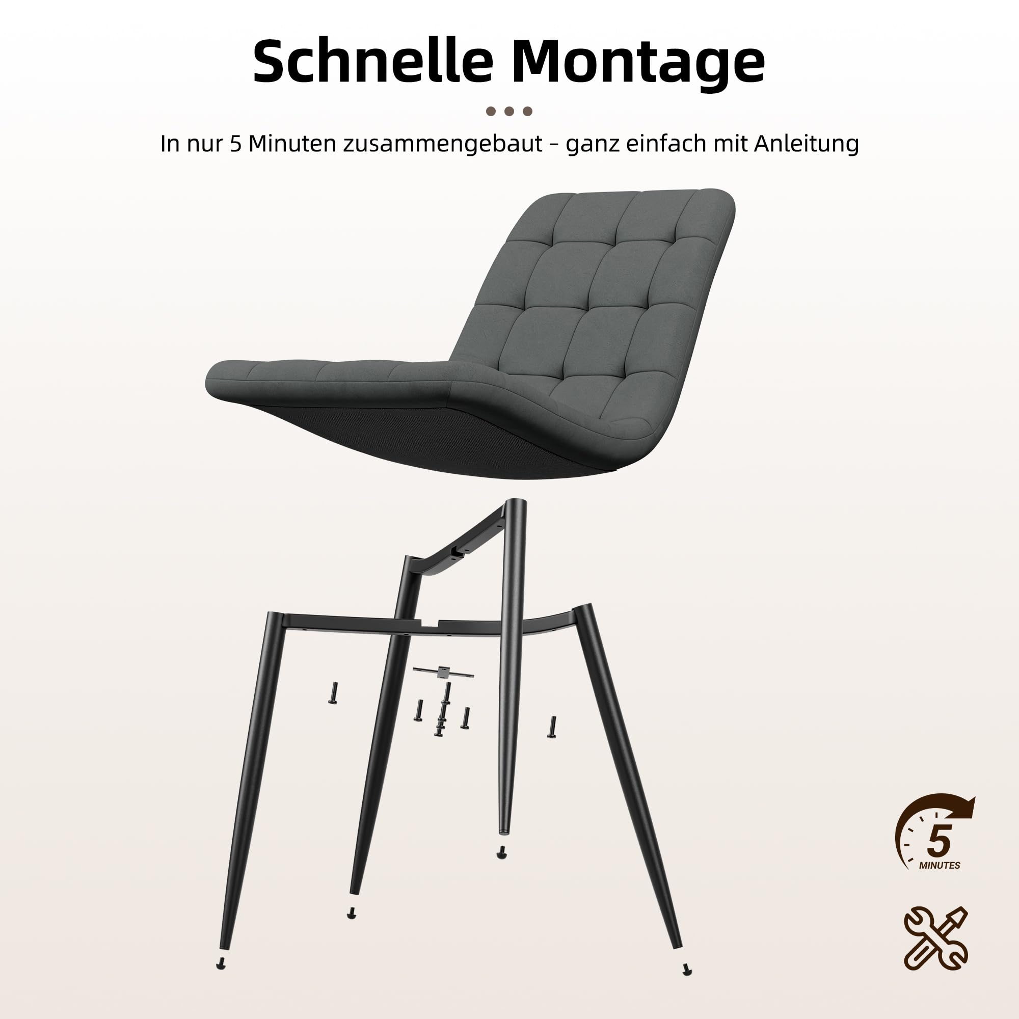 YOUDENOVA Esszimmerstühle 4er Set, Samtstühle für Esszimmer, Dunkelgrau