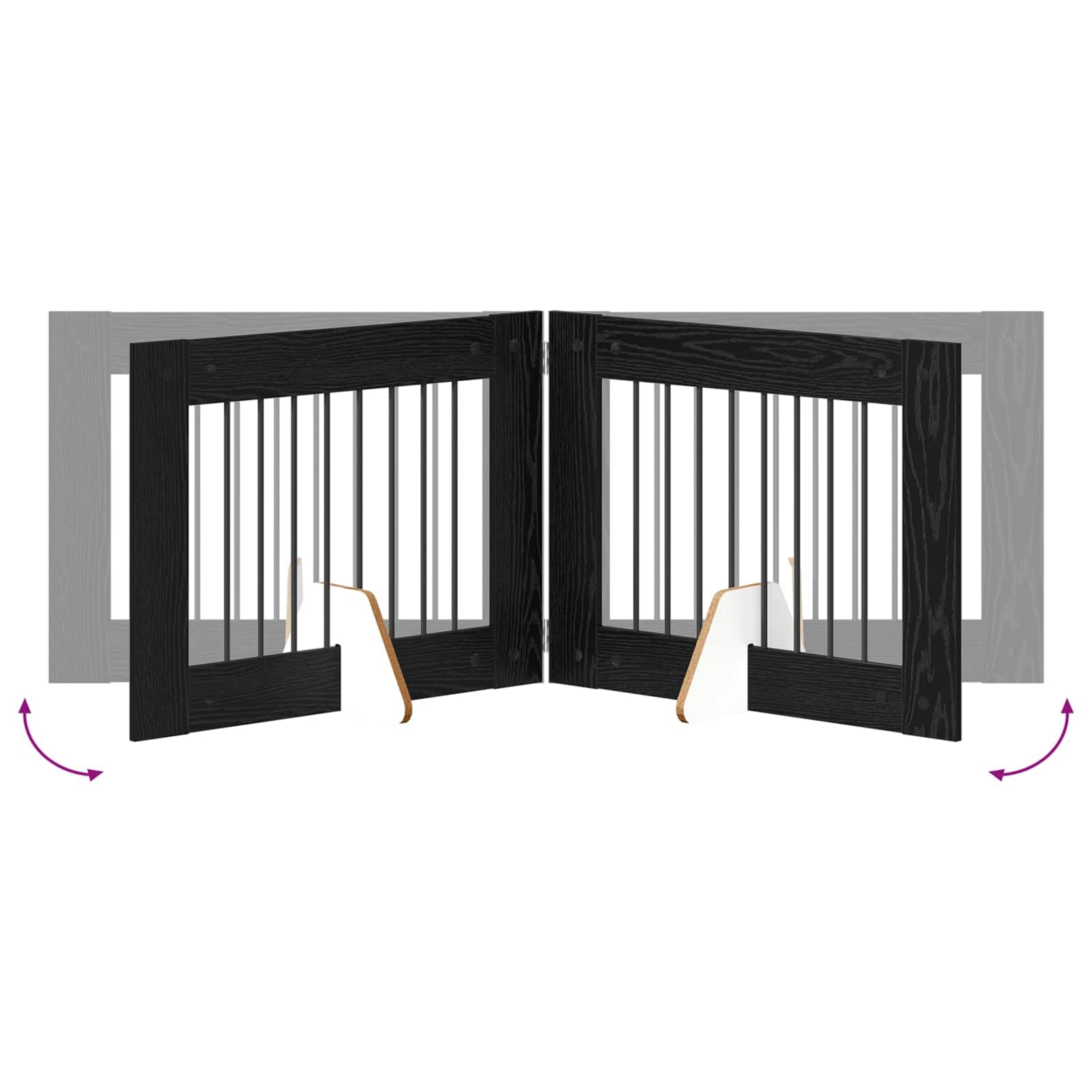 Portería para perros con soporte de madera de roble negro, 80 x 60 cm, 2 unidades, plegable y portátil, para barrera interior y alojamiento seguro de cachorros y perros