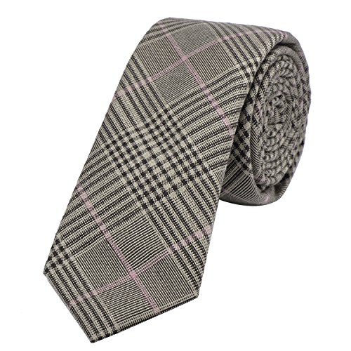 DonDon Fine cravate de coton à carreaux pour hommes 6 cm - marron noir Cover