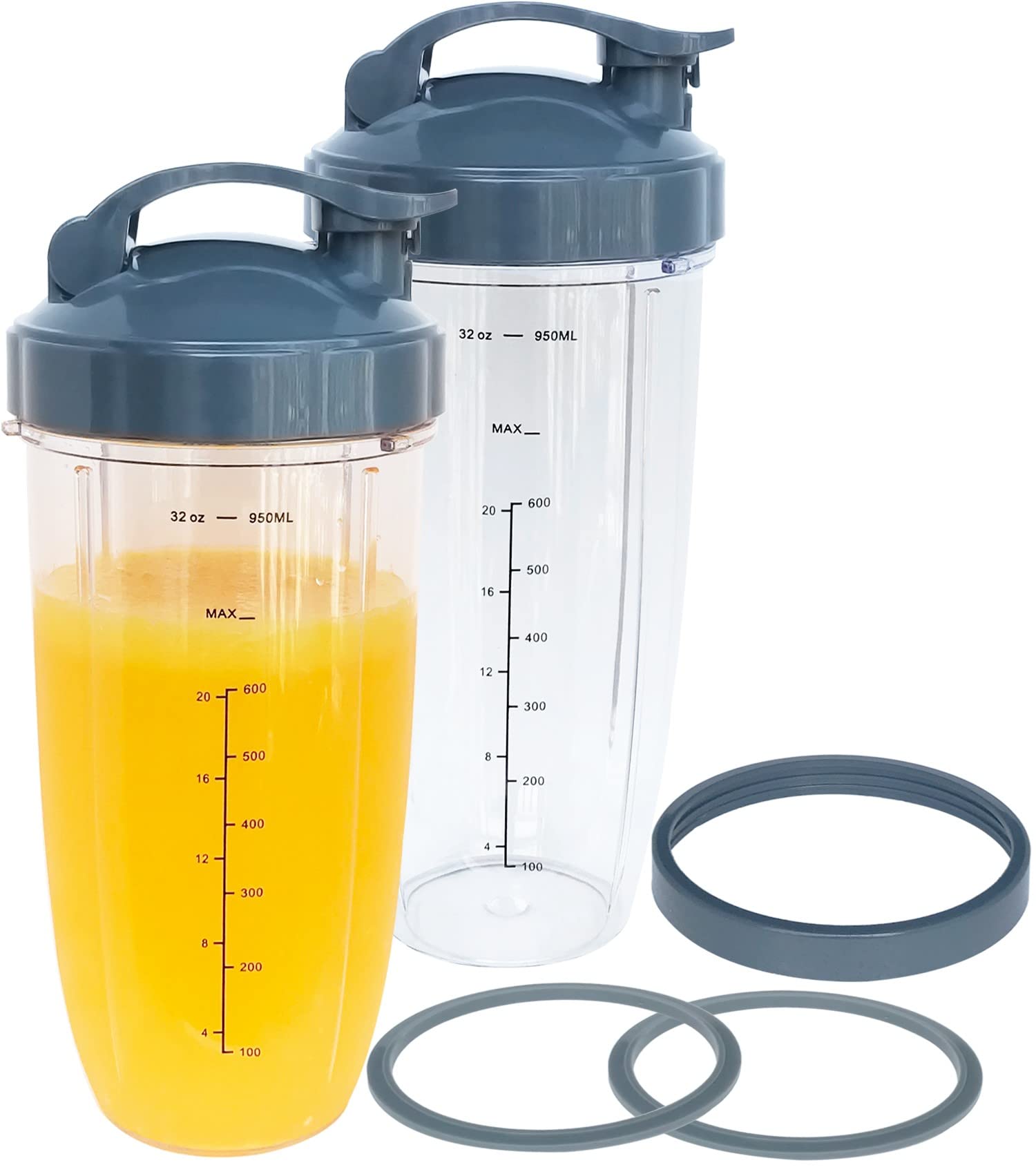 ABTER [UPGRADE] 2-pack 32oz Replacement NutriBullet Blender Cups with Flip-Top To-Go-Lid and Rubber Gaskets Compatible with 600w/900w Blender