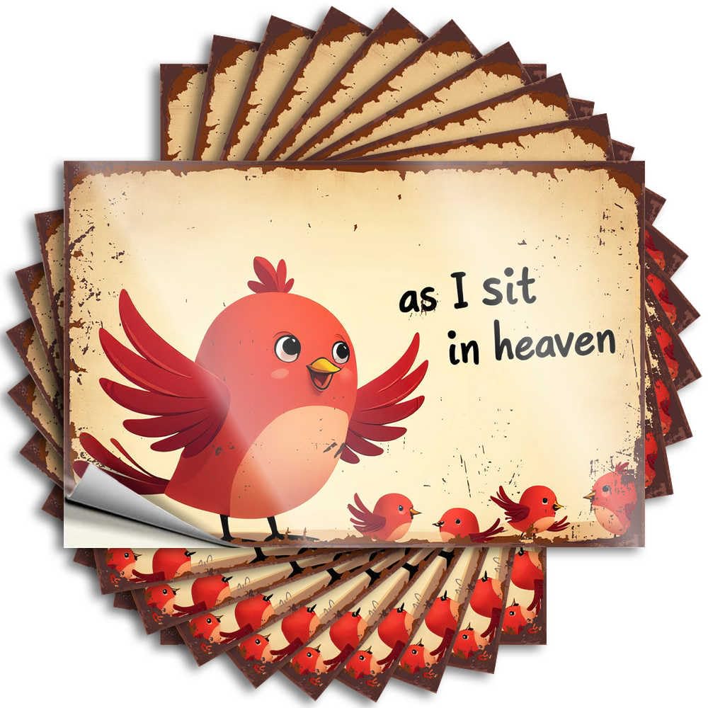 Tall Stickers, Funny Stuff Case Red Bird in Heaven: A Whimsical Cartoon Scene | Funny Quote Halloween Decals(12X18CM)