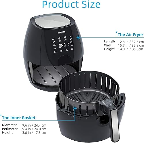 Miniatura 6 de Freidora de aire de 5.8 cuartos de galón 1700W, pantalla táctil, fácil limpieza, temporizador, 1700W - Negro