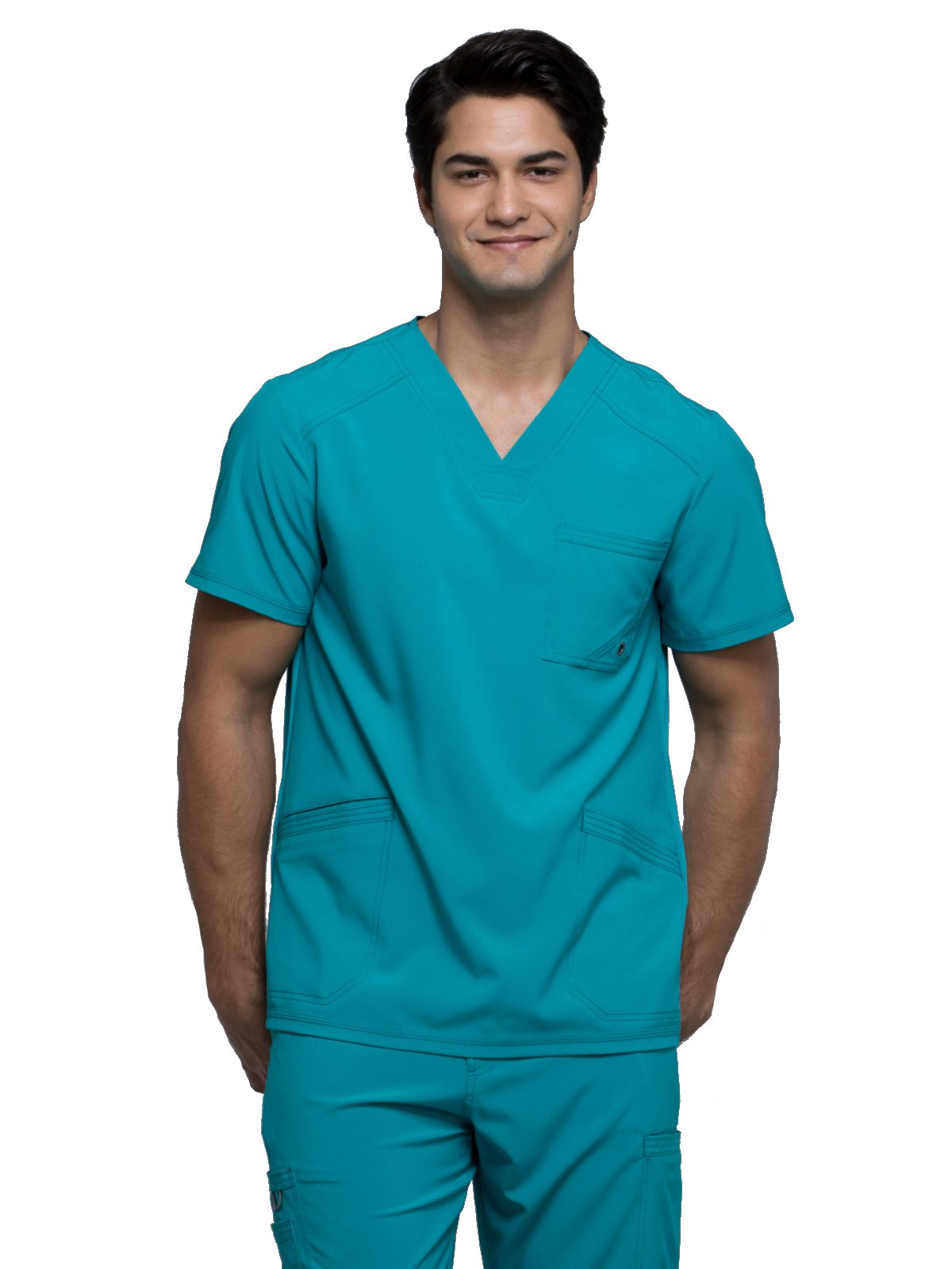 Infinity Cherokee V- Neck Men's Scrub Top with Rib Knit Back Panels with 3 Pockets and 360 Stretch - CK900A