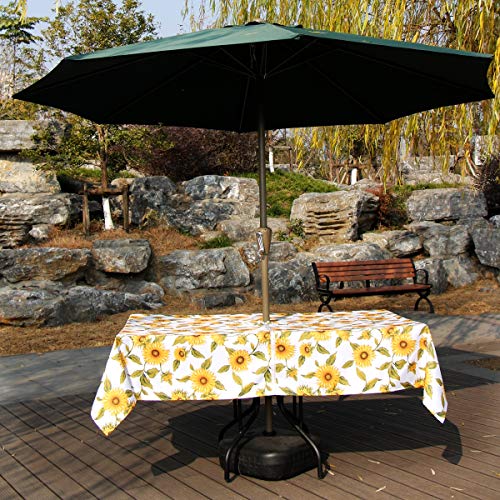 Image of EHouseHome Outdoor Indoor 60x84 inch Rectangle Tablecloth with Umbrella Hole and Zipper, Waterproof Zippered Patio Table Cloths, Spring /Summer Table Covers for Backyard Circular Table /BBQs /Picnic