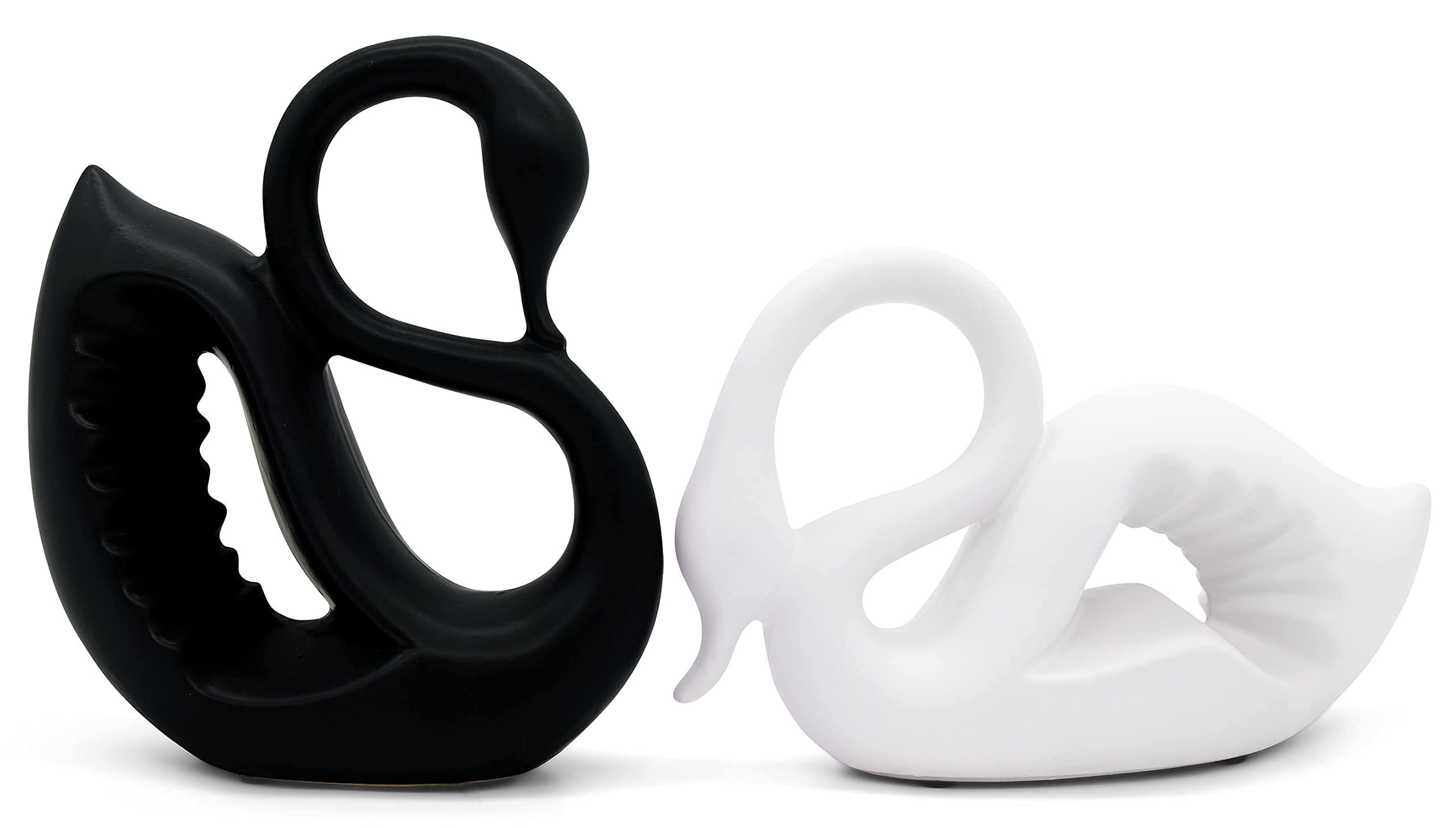 FeinKnick Grand Couple de cygnes en céramique Noir et Blanc | Sculpture moderne en couple de 2 cygnes – Design décoration de cygne porte-bonheur et harmonie – decoration figurines animaux
