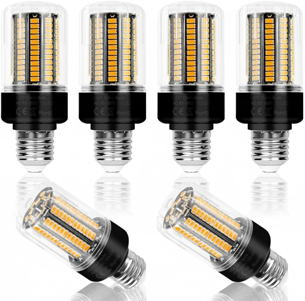E26/E27 LED Corn Light Bulbs 3000K Warm White Super Bright 3146 Lumen 132Leds Corn Bulb 85-265V Flicker Free Indoor Household Lighting 6 Pack