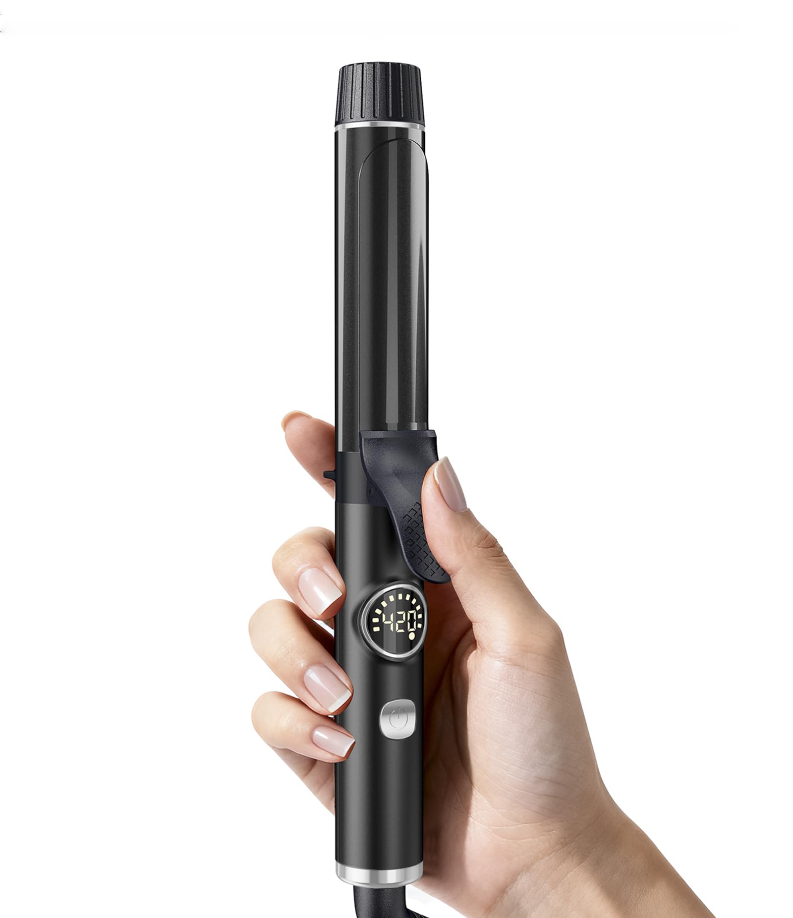 1 Inch Curling Iron for Short Hair, Travel Dual Voltage Curling Iron with 5 Heat Settings, Mini Curling Wand with Temperature Memories and Lock,Chrome