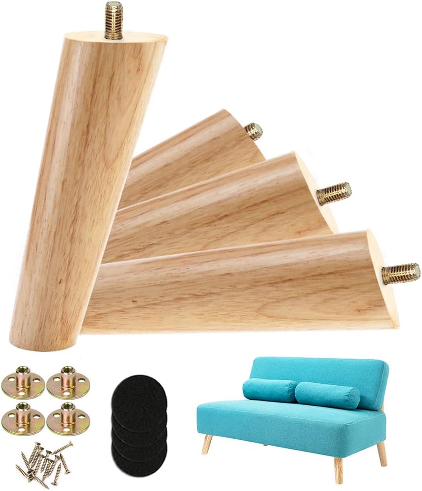 Mysummer 4PCS Wooden Furniture Feet Tapered Sofa Legs Solid