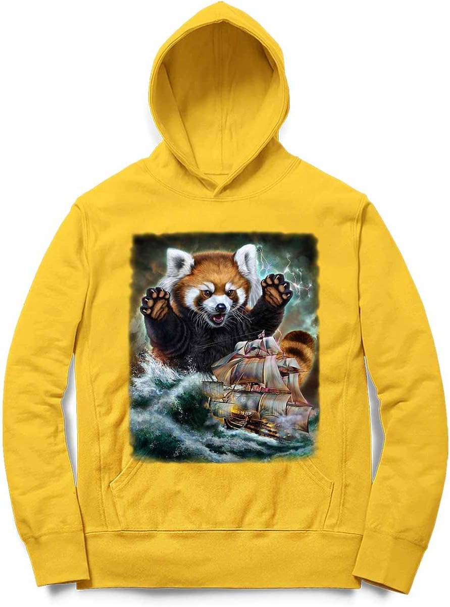 [Fox Republic] 船を襲う レッサーパンダ 海 雷 嵐 キッズ パーカー スウェット イエロー 140cm
