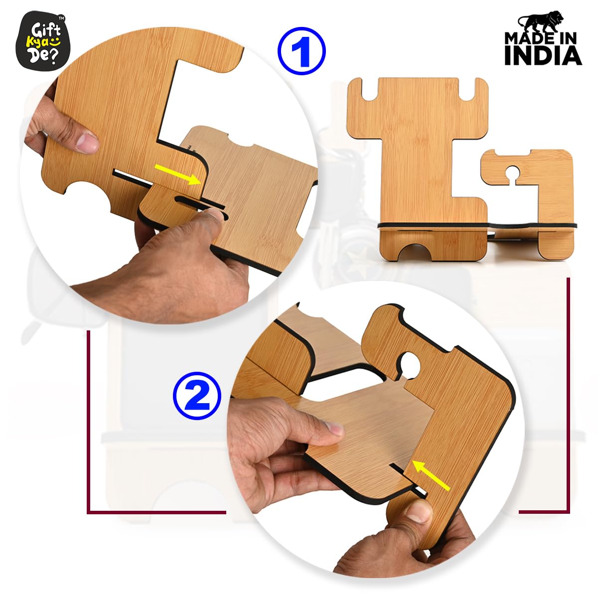 GKD Desk Organizer (5 in 1) with Mobile Stand Thoughtful Gifts for Men for Husband Birthday Rakhi Gift for Brother & Boyfriend New Year Gift Hamper (Wooden Bamboo Ecofriendly) 4