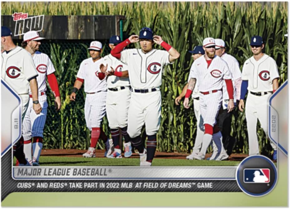 2022 Topps Now ‘22 Field of Dreams Game- Cubs vs. Reds #691 - Seiya Suzuki - Chicago Cubs and Cincinnati Reds Baseball trading card- Shipped in Protective Screwdown Holder.